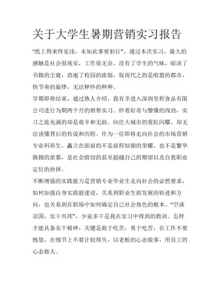 关于大学生暑期营销实习报告