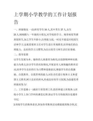上学期小学教学的工作计划报告