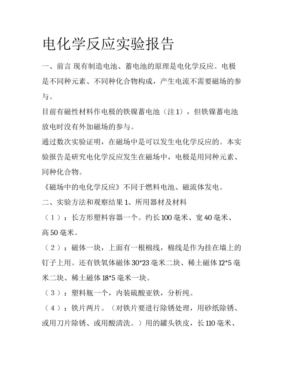 电化学反应实验报告_第1页