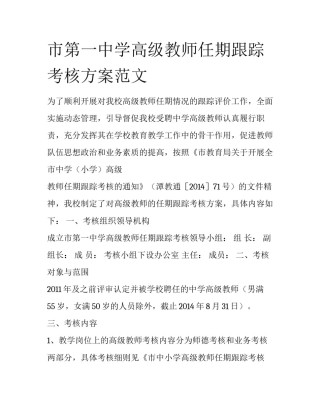 市第一中学高级教师任期跟踪考核方案范文
