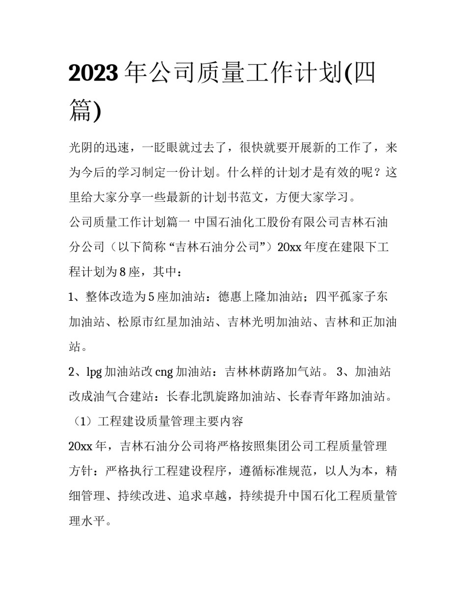2023年公司质量工作计划(四篇)_第1页