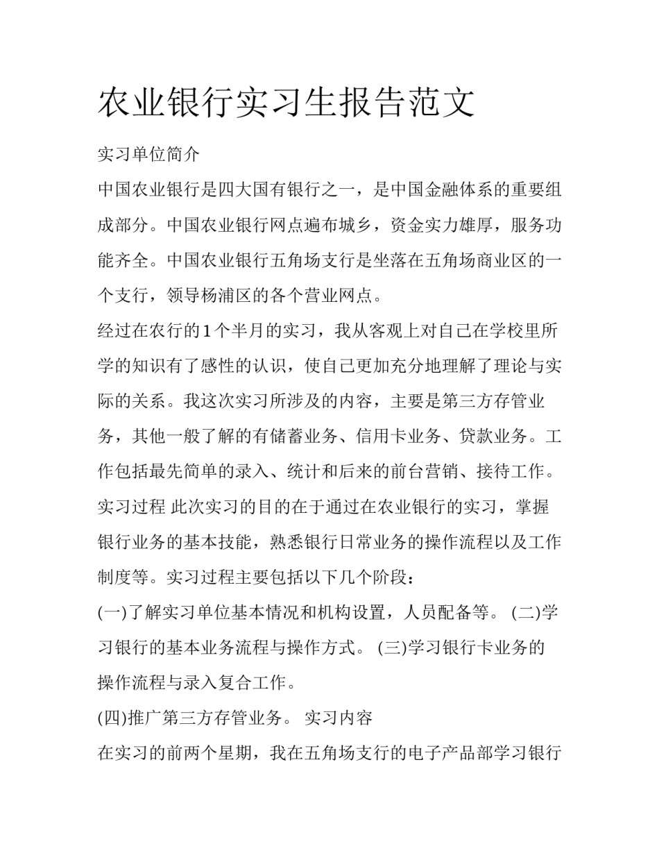 农业银行实习生报告范文_第1页