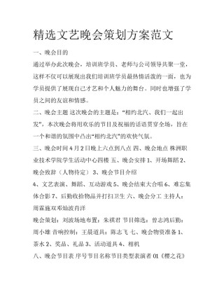 精选文艺晚会策划方案范文