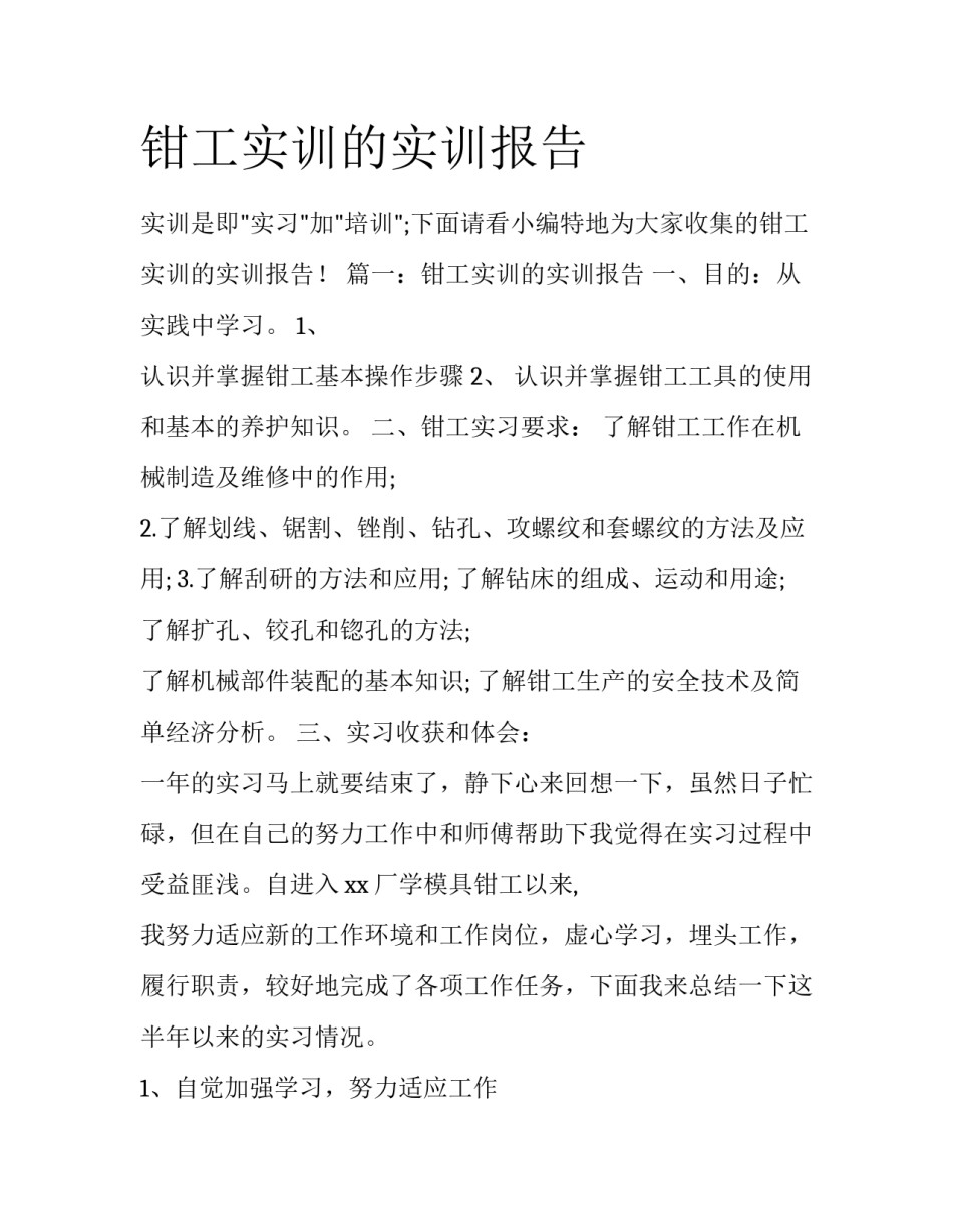 钳工实训的实训报告_第1页