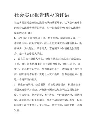社会实践报告精彩的评语