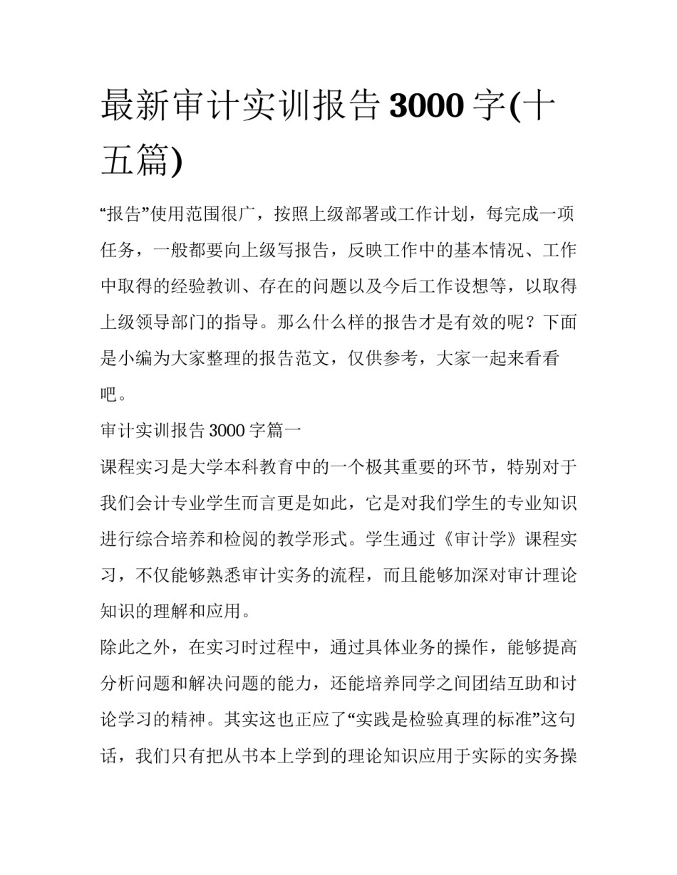 最新审计实训报告3000字(十五篇)_第1页