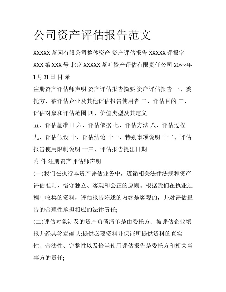 公司资产评估报告范文_第1页