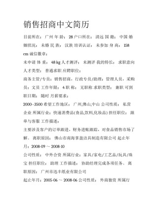 销售招商中文简历