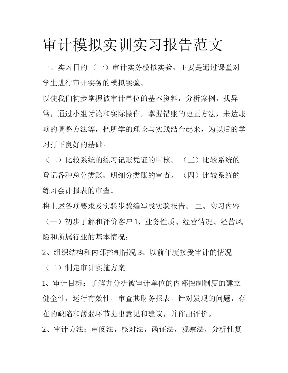 审计模拟实训实习报告范文_第1页