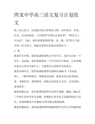 湾龙中学高三语文复习计划范文