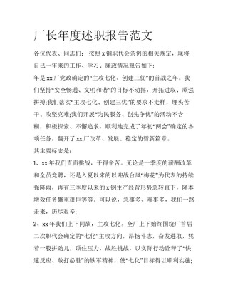 厂长年度述职报告范文