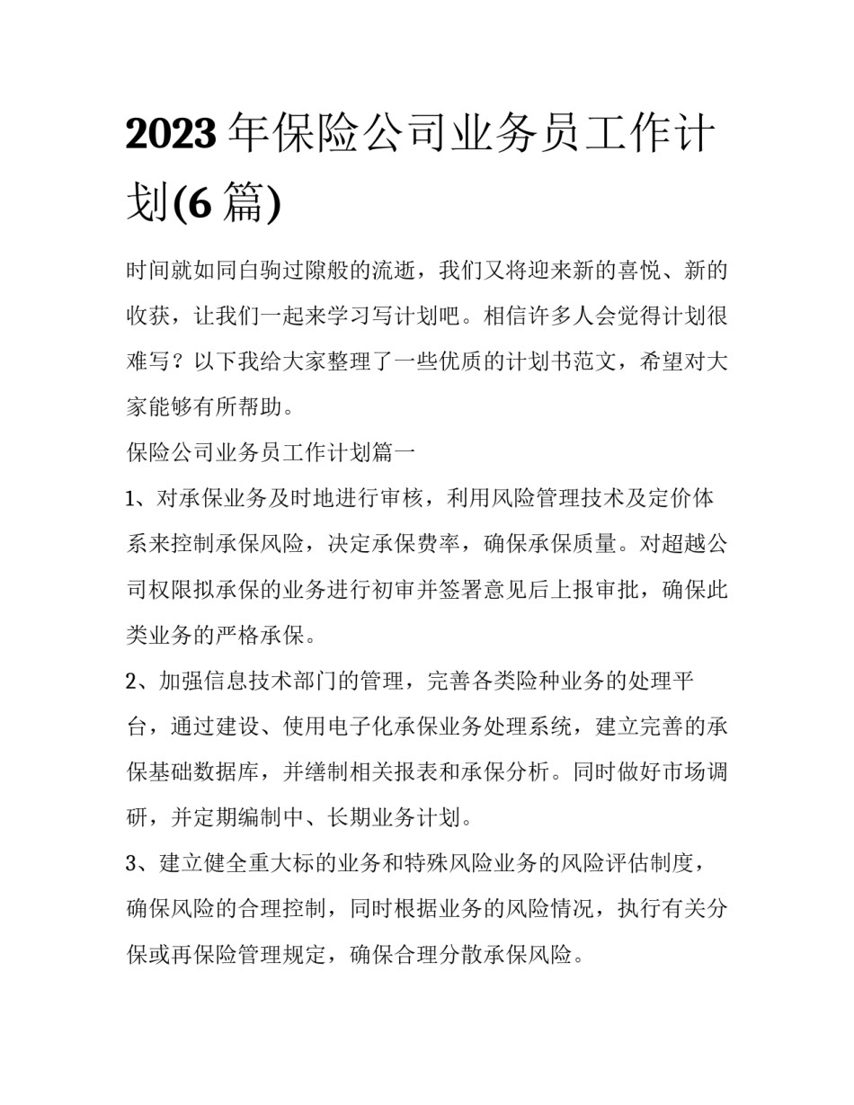 2023年保险公司业务员工作计划(6篇)_第1页