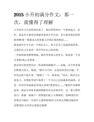 2015小升初满分作文：那一次，我懂得了理解
