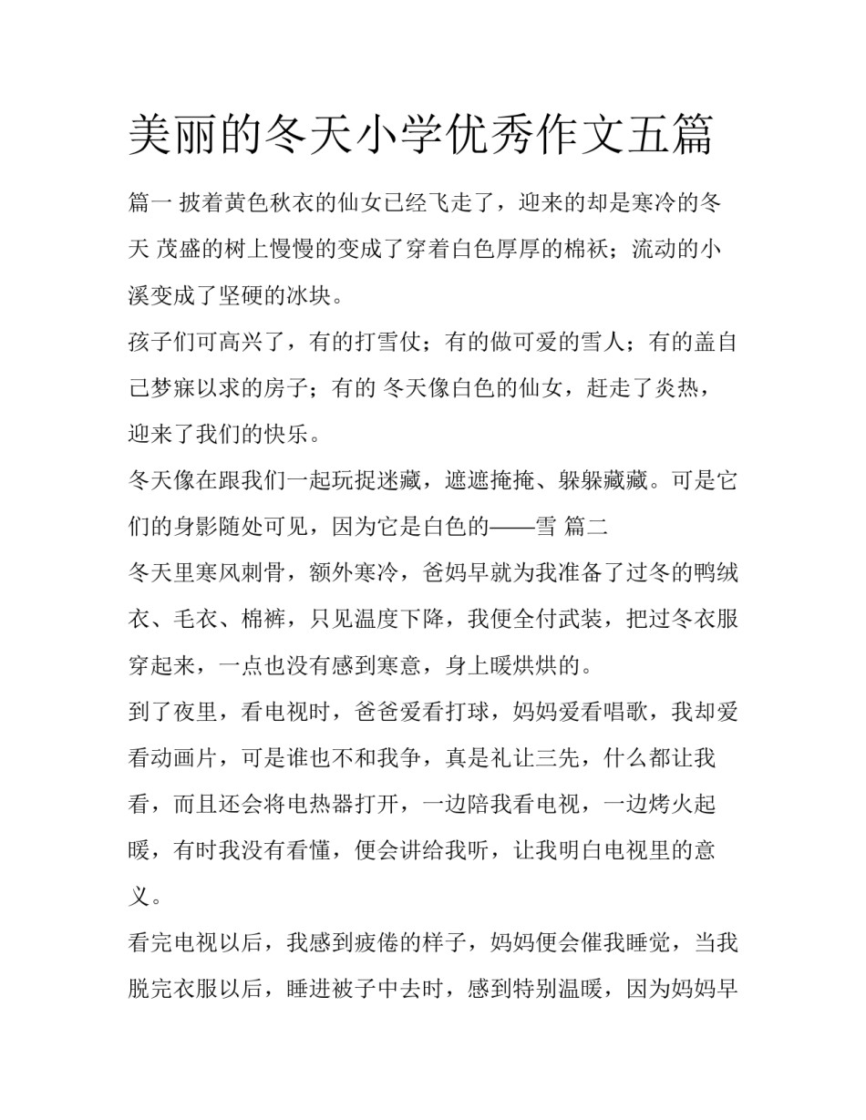 美丽的冬天小学优秀作文五篇_第1页
