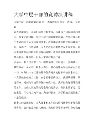 大学中层干部的竞聘演讲稿