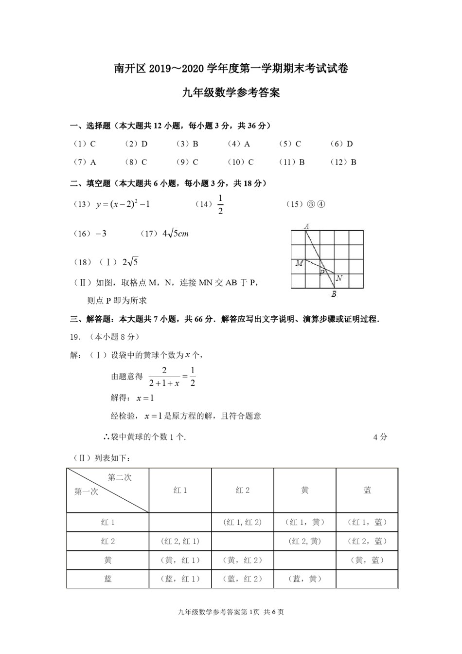 南开区2019-2020上学期期末初三数学试卷参考答案.pdf_第1页