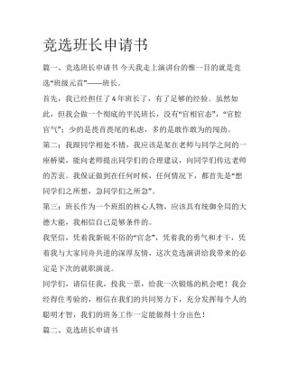 竞选班长申请书