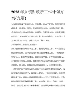 2023年乡镇财政所工作计划方案(九篇)