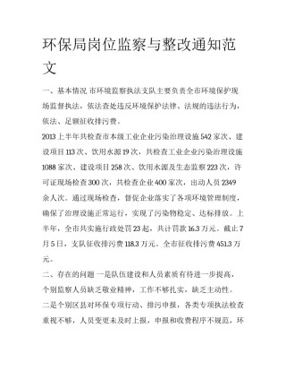 环保局岗位监察与整改通知范文