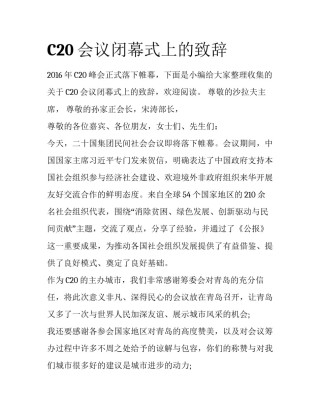 C20会议闭幕式上的致辞