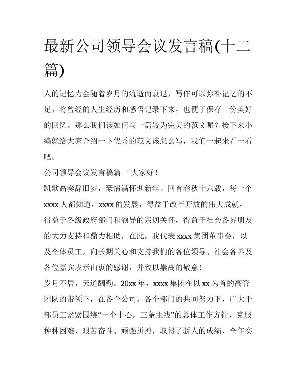 最新公司领导会议发言稿(十二篇)_第1页