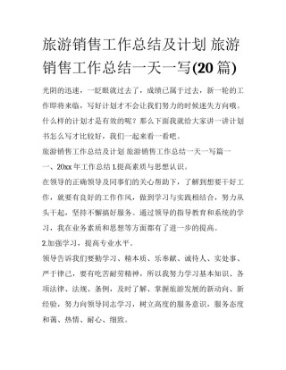 旅游销售工作总结及计划 旅游销售工作总结一天一写(20篇)