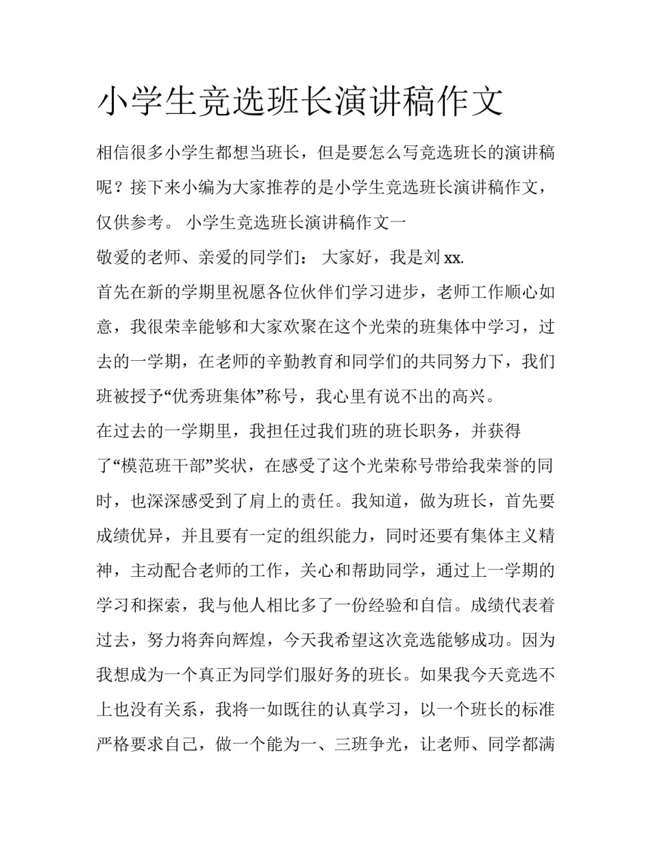 小学生竞选班长演讲稿作文_第1页