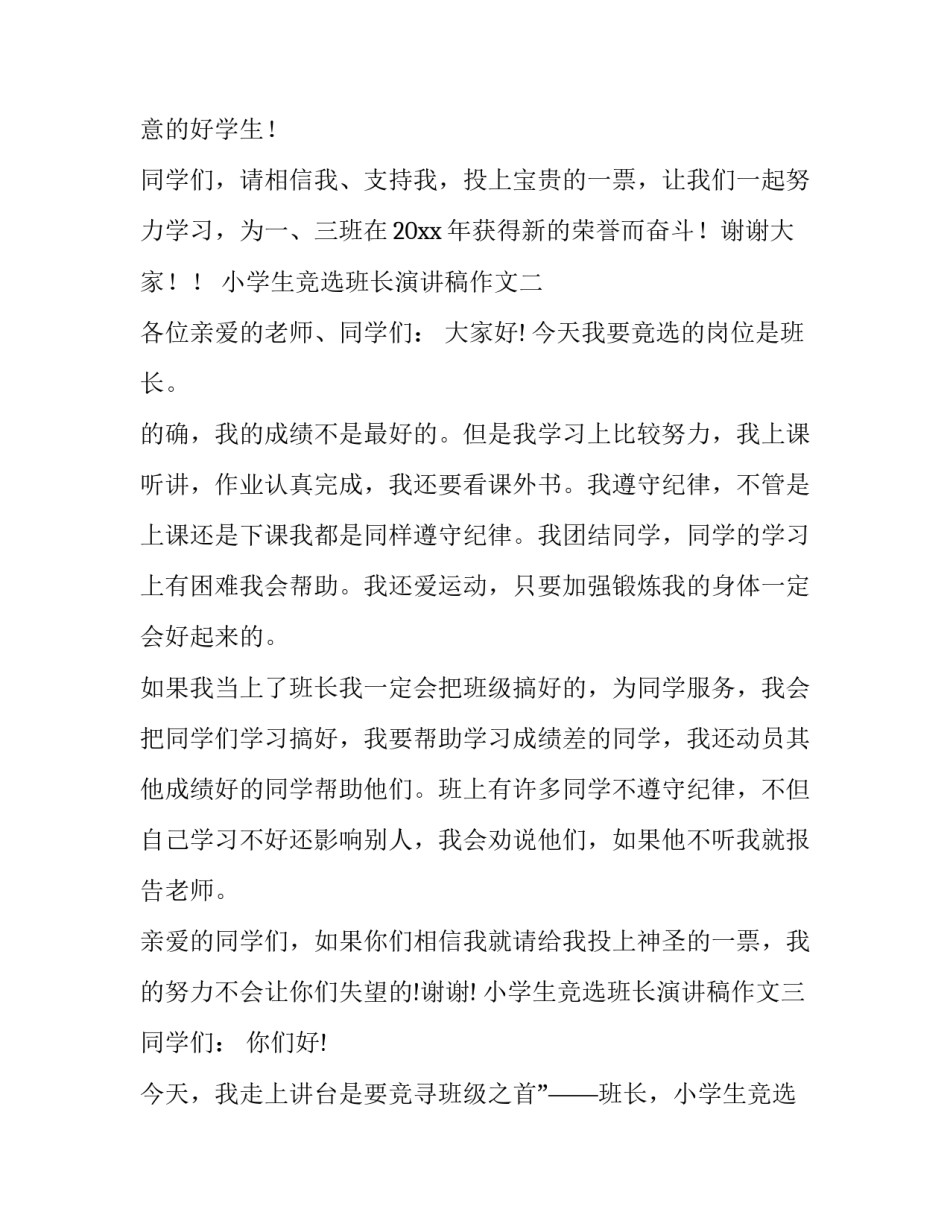小学生竞选班长演讲稿作文_第2页