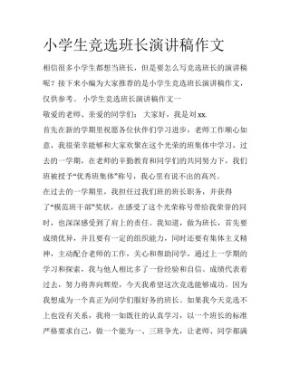 小学生竞选班长演讲稿作文