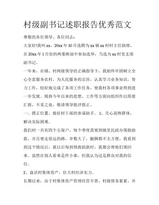 村级副书记述职报告优秀范文