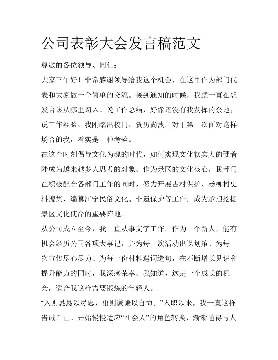 公司表彰大会发言稿范文_第1页