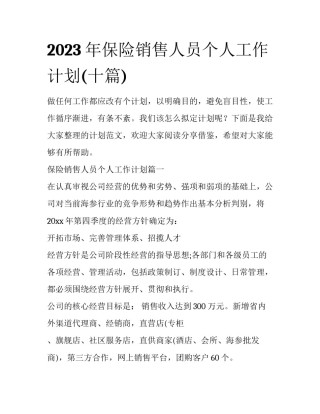 2023年保险销售人员个人工作计划(十篇)