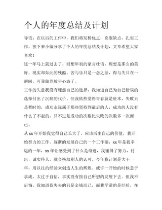 个人的年度总结及计划