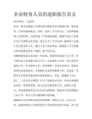 企业财务人员的述职报告范文