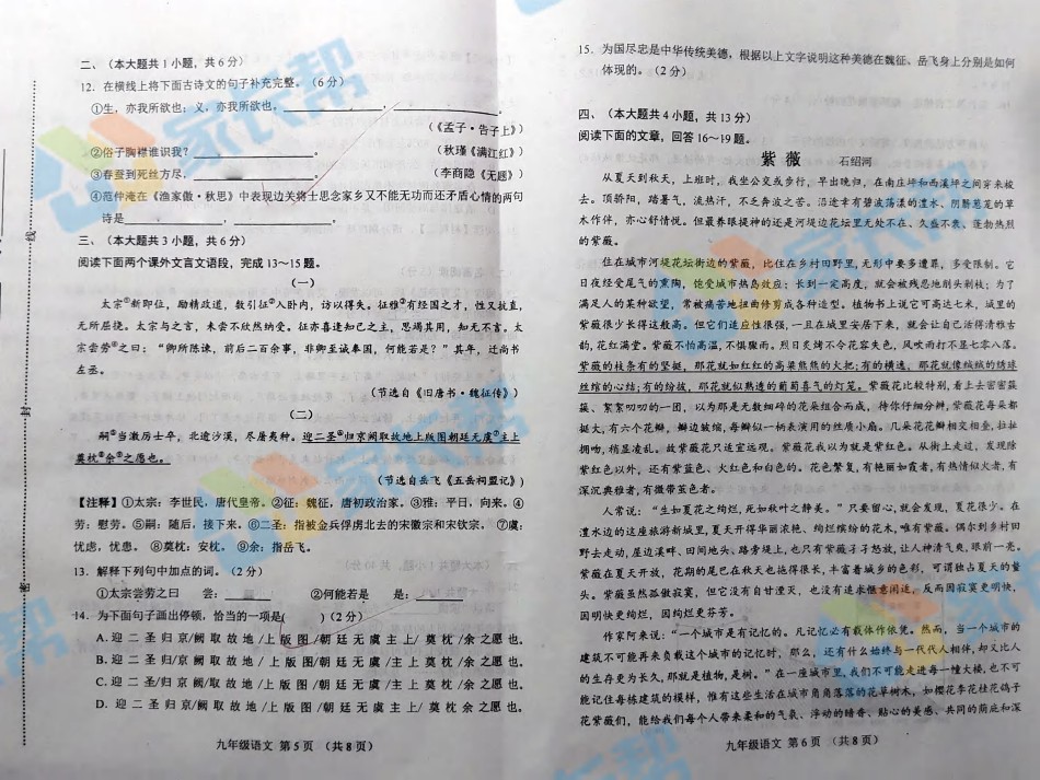 河北区2018-2019上学期期末初三语文试题.pdf_第2页