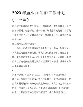 2023年置业顾问的工作计划(十三篇)