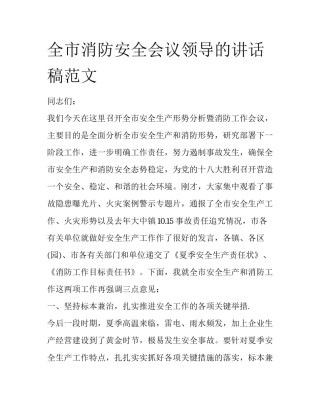 全市消防安全会议领导的讲话稿范文