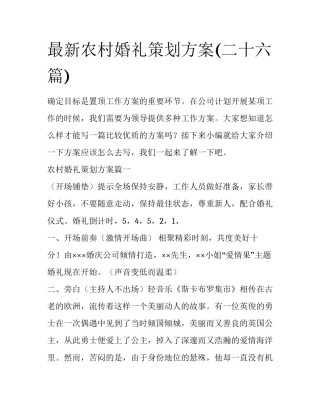 最新农村婚礼策划方案(二十六篇)