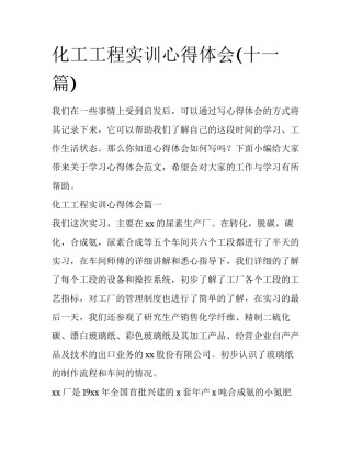 化工工程实训心得体会(十一篇)