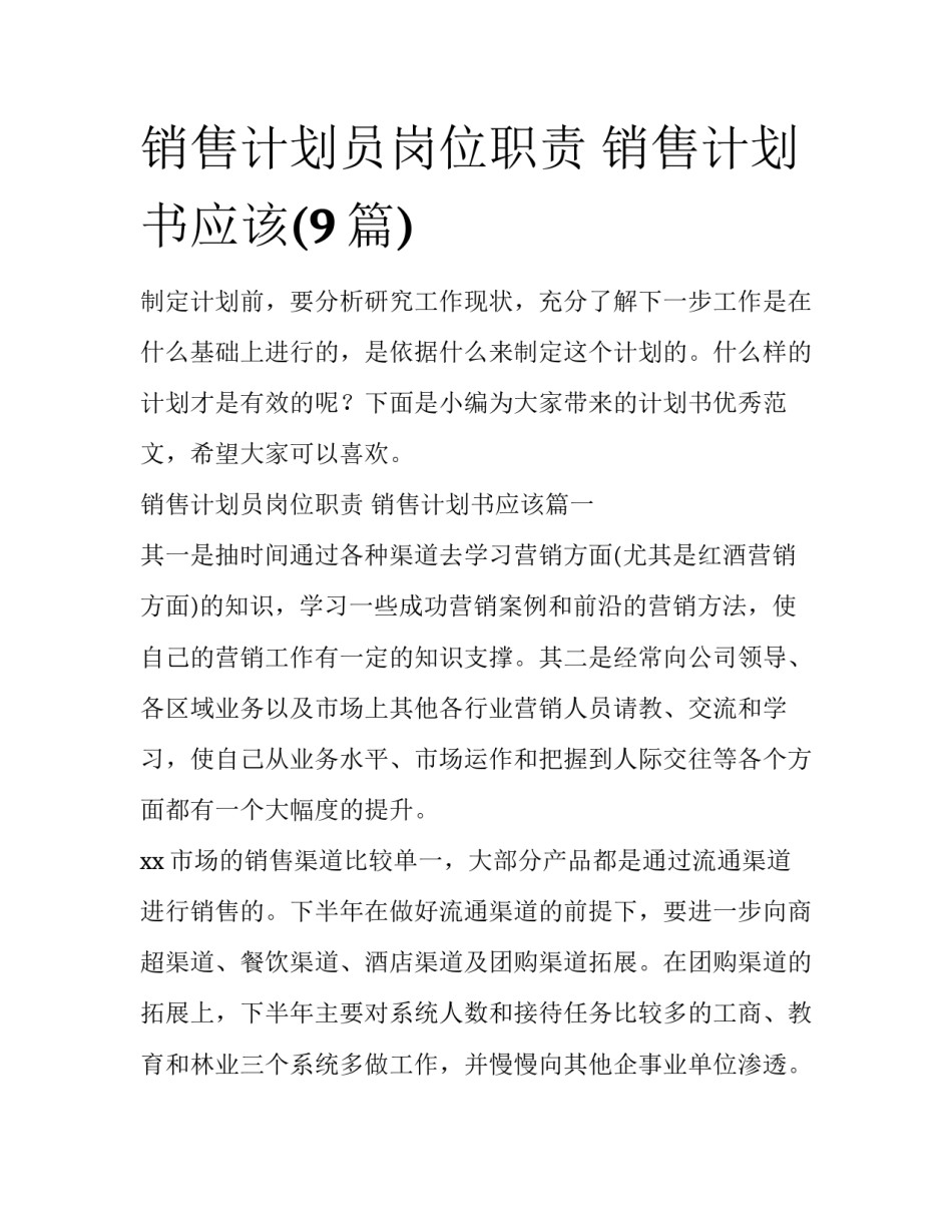 销售计划员岗位职责 销售计划书应该(9篇)_第1页