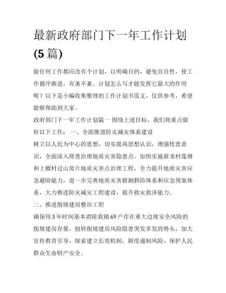 最新政府部门下一年工作计划(5篇)