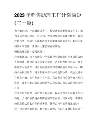2023年销售助理工作计划简短(三十篇)