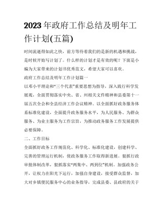 2023年政府工作总结及明年工作计划(五篇)