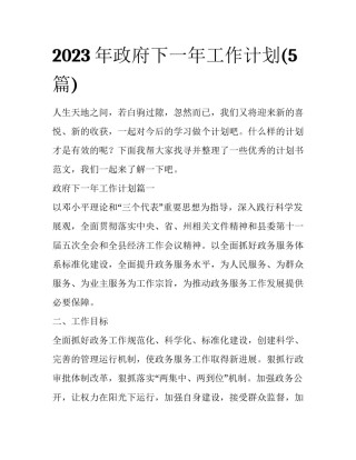 2023年政府下一年工作计划(5篇)