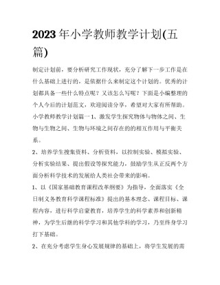 2023年小学教师教学计划(五篇)