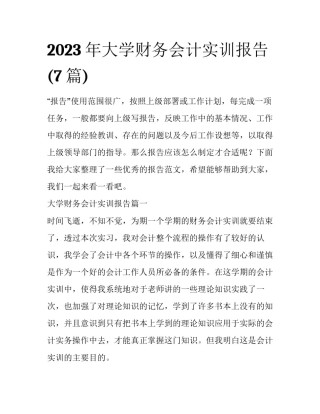 2023年大学财务会计实训报告(7篇)