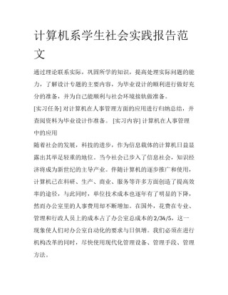 计算机系学生社会实践报告范文