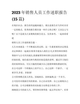 2023年销售人员工作述职报告(15篇)