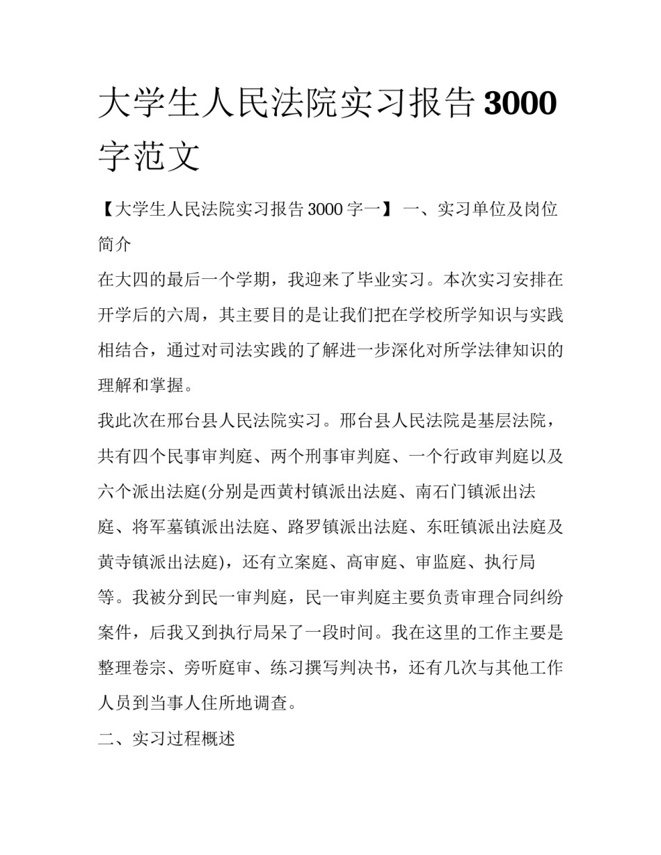大学生人民法院实习报告3000字范文_第1页