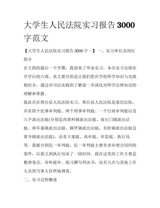 大学生人民法院实习报告3000字范文